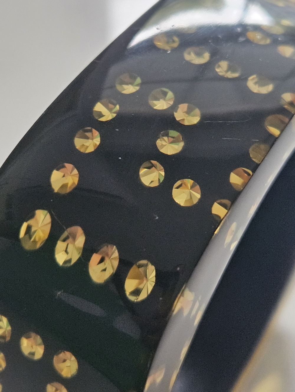 Rare Vintage Luxury Designer Black Yellow Greek Key Lucite Bangle Bracelet - Picture 10 of 14